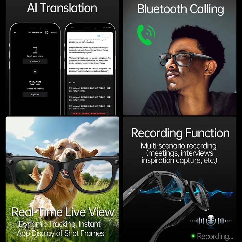 New AI 5MP Camera Smart Glasses 290mAh Waterproof Voice Call Music Bluetooth Smart Sunglasses Video Record Translation Glasees
