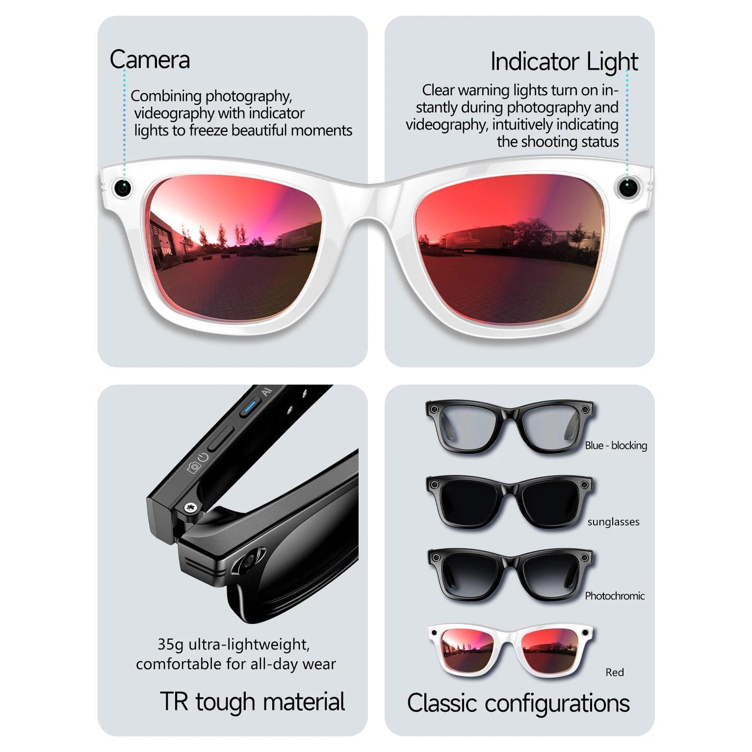 2025  Smart  Sunglasses ai smart glasses with Camera Video 8MP Translation  Bluetooth Call Music Play Men Women  Recording 100+