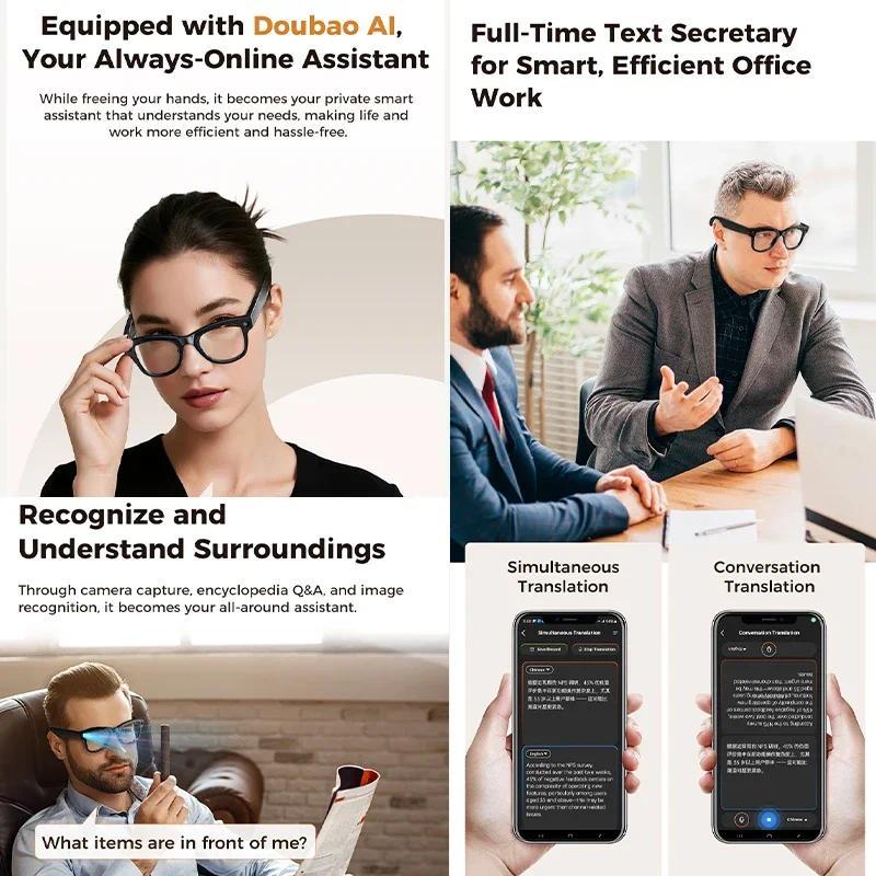 2026 AI Voice Assistant Smart Glasses 4K HD Camera/Photo/Music Real-Time Translation/Recognition Dual Lenses Anti-Blue Glasses