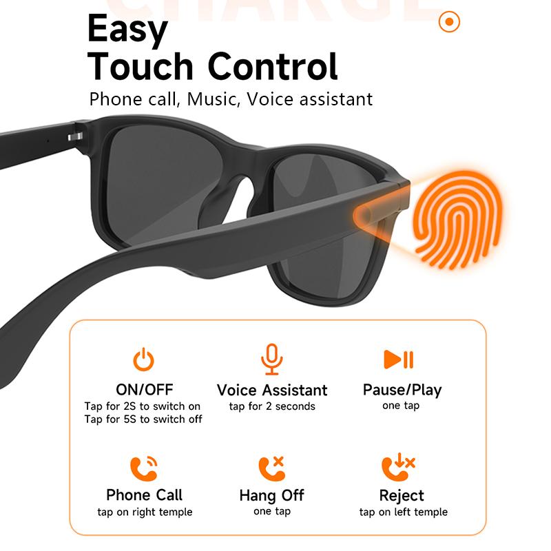Smart glasses – new arrival, supports voice calls, music playback, touch controls, modern design. Perfect for wearing with sunglasses, equipped with lenses to protect the eyes.