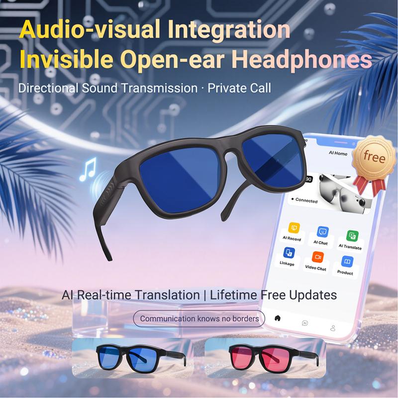Touchless Light-Adjustable Bluetooth Glasses, Multifunctional Electrochromic Glasses, AI Smart Translation, HD Calling Music Player, New in 2025