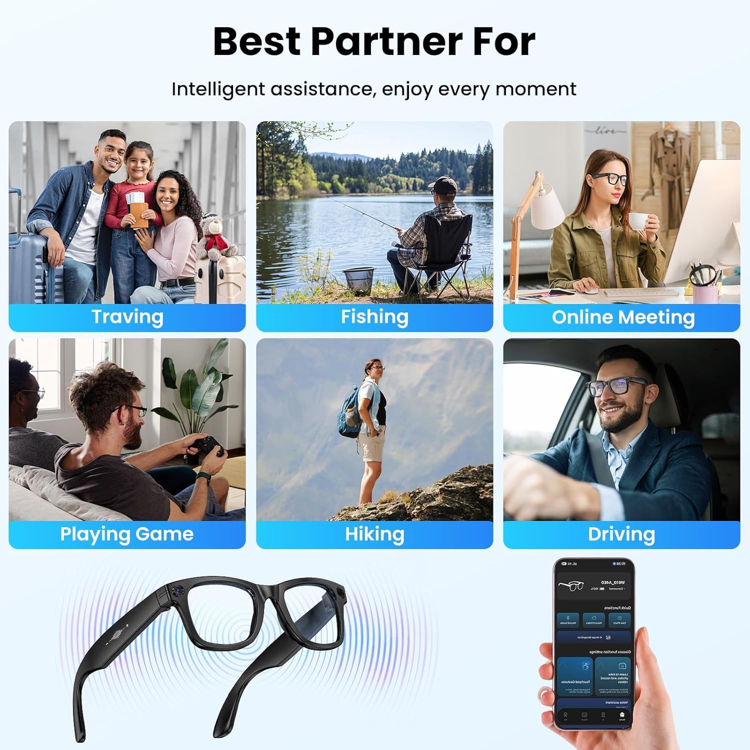 New Smart Glasses 8MP HD Camera AI Glasses Camera Photo Video Recording Translation Waterproof Anti-blue Camera Glasses Man Wome