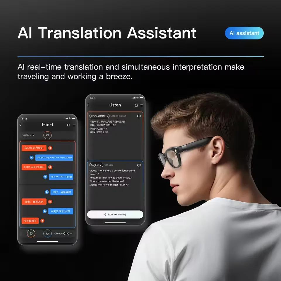 Smart glasses with AI 8K HD technology, designed for men, featuring GPT chat, an 800MP camera, Bluetooth calling, AI translation, voice assistant control, sunglasses style, also suitable for women, model year 2026