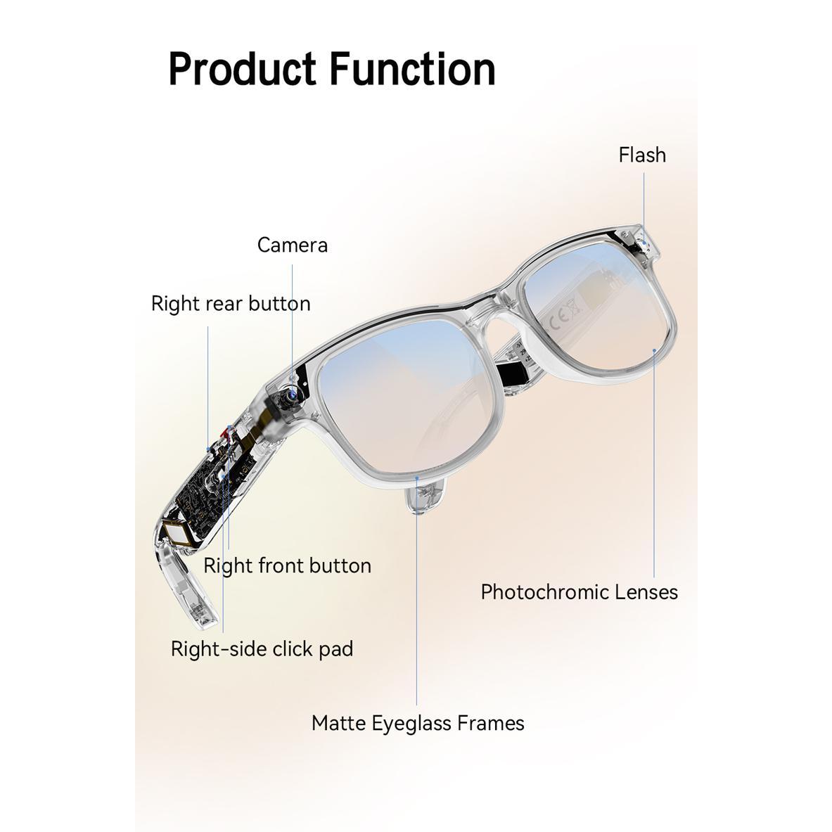 AI Smart Glasses, 6K Resolution, Camera, Bluetooth Calling, Voice Assistant, Music Player, Translation, Photochromic Glasses, Compatible with Xiaomi