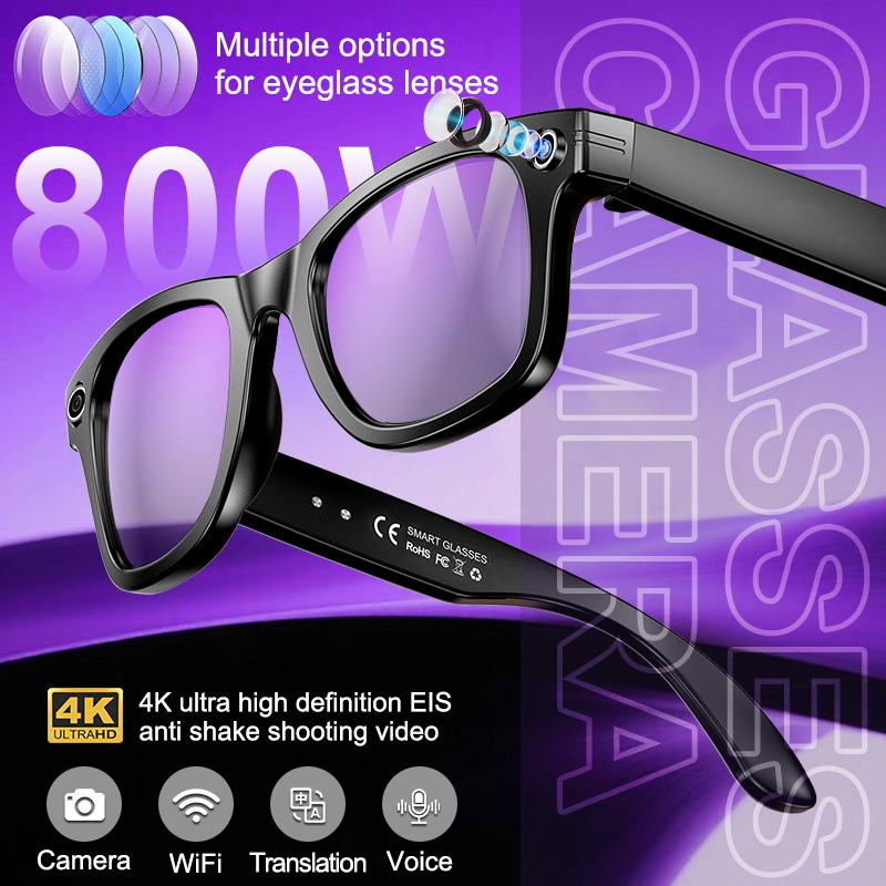 AI Smart Glasses, Men’s, 800W Camera, AI Translation, Voice Calling, Bluetooth Connectivity, WiFi Connectivity, 4K HD Resolution, Waterproof, Blue Light Protection, Suitable for Women, Newly Launched in 2025