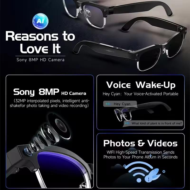 New 4k HD 800W Camera Smart Glasses Men 100+Language Translation 1080P shoot Video WIFI Transmission Music Player Call Glasses